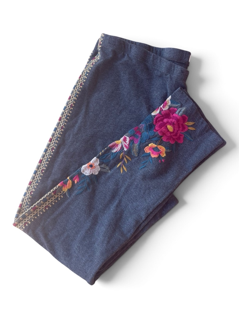 Johnny Was Embroidered Floral Leggings Gray Stretch Cotton - Picture 2 of 7